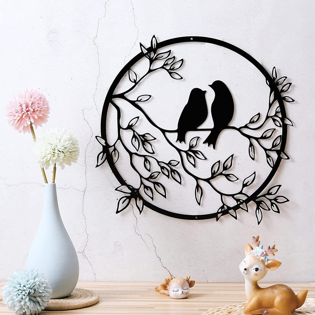 Metal Wall Art Bird on Branch Round Wall Art Bird Sign Wall Silhouette Bird Iron Artwork Hanging for Living Room Office - Image 8