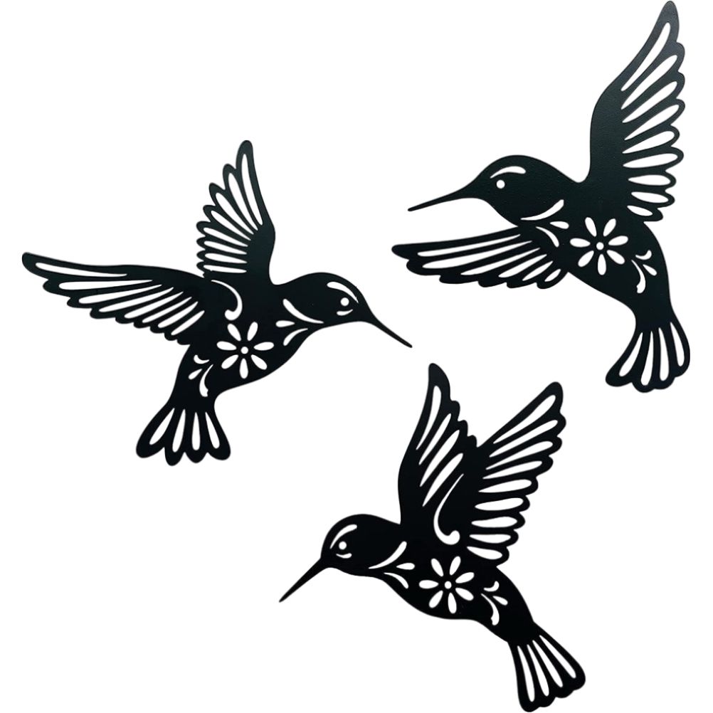 3 Pieces Metal Hummingbird Wall Art Decoration Hollow Out Iron Bird Sculpture Waterproof Wall Hanging Figurines for Garden and Living Room Decor - Image 1