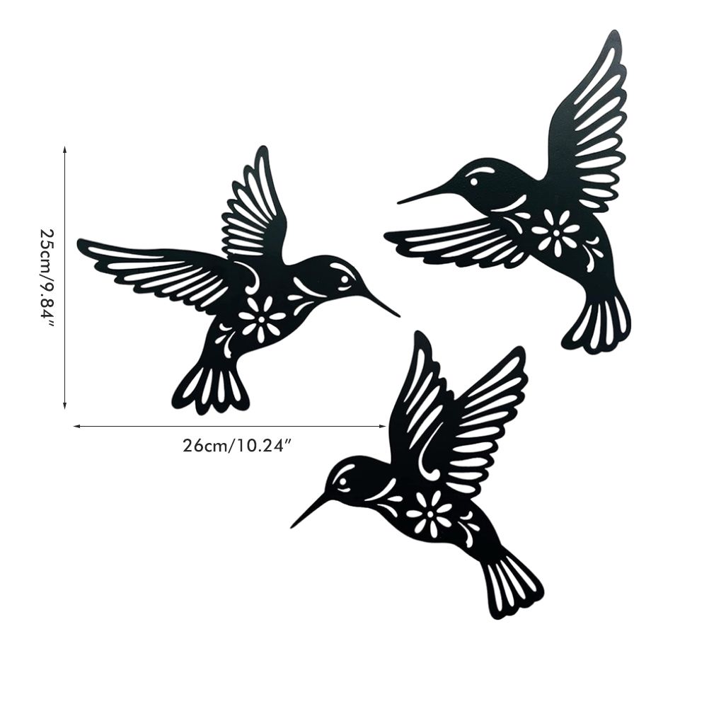 3 Pieces Metal Hummingbird Wall Art Decoration Hollow Out Iron Bird Sculpture Waterproof Wall Hanging Figurines for Garden and Living Room Decor - Image 3