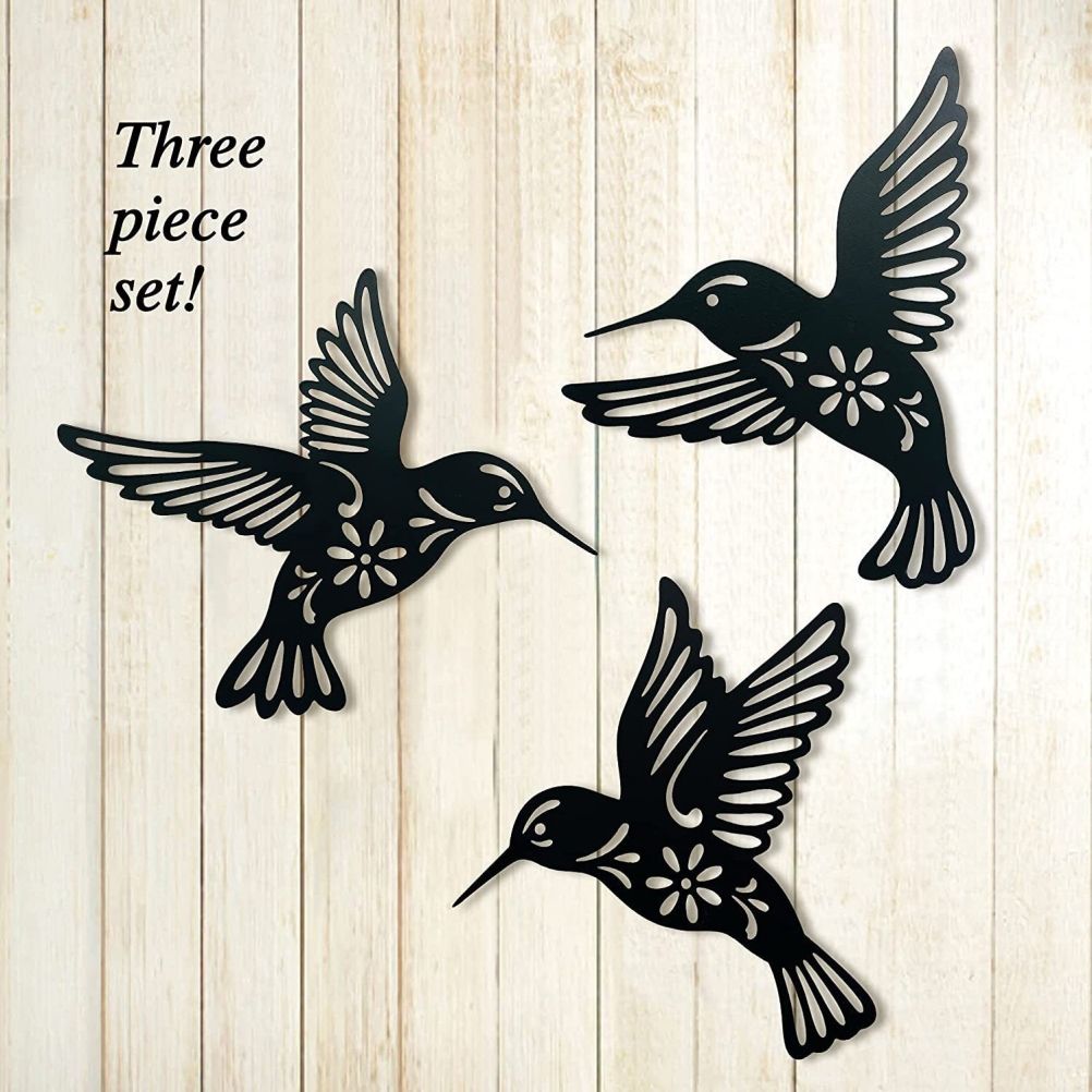 3 Pieces Metal Hummingbird Wall Art Decoration Hollow Out Iron Bird Sculpture Waterproof Wall Hanging Figurines for Garden and Living Room Decor - Image 4