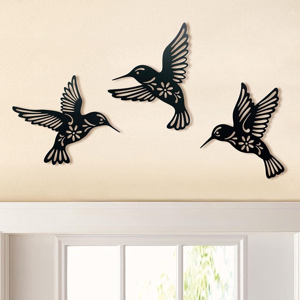 3 Pieces Metal Hummingbird Wall Art Decoration Hollow Out Iron Bird Sculpture Waterproof Wall Hanging Figurines for Garden and Living Room Decor - Image 5