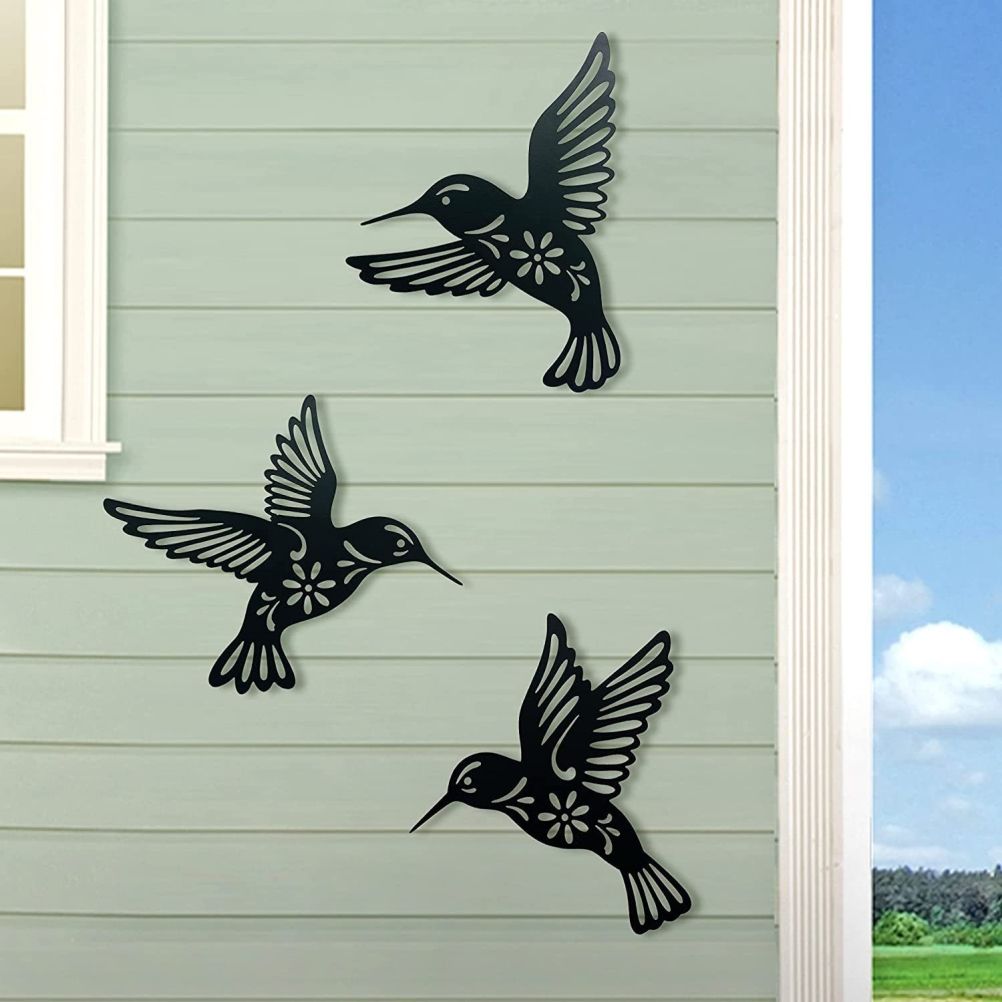 3 Pieces Metal Hummingbird Wall Art Decoration Hollow Out Iron Bird Sculpture Waterproof Wall Hanging Figurines for Garden and Living Room Decor - Image 6