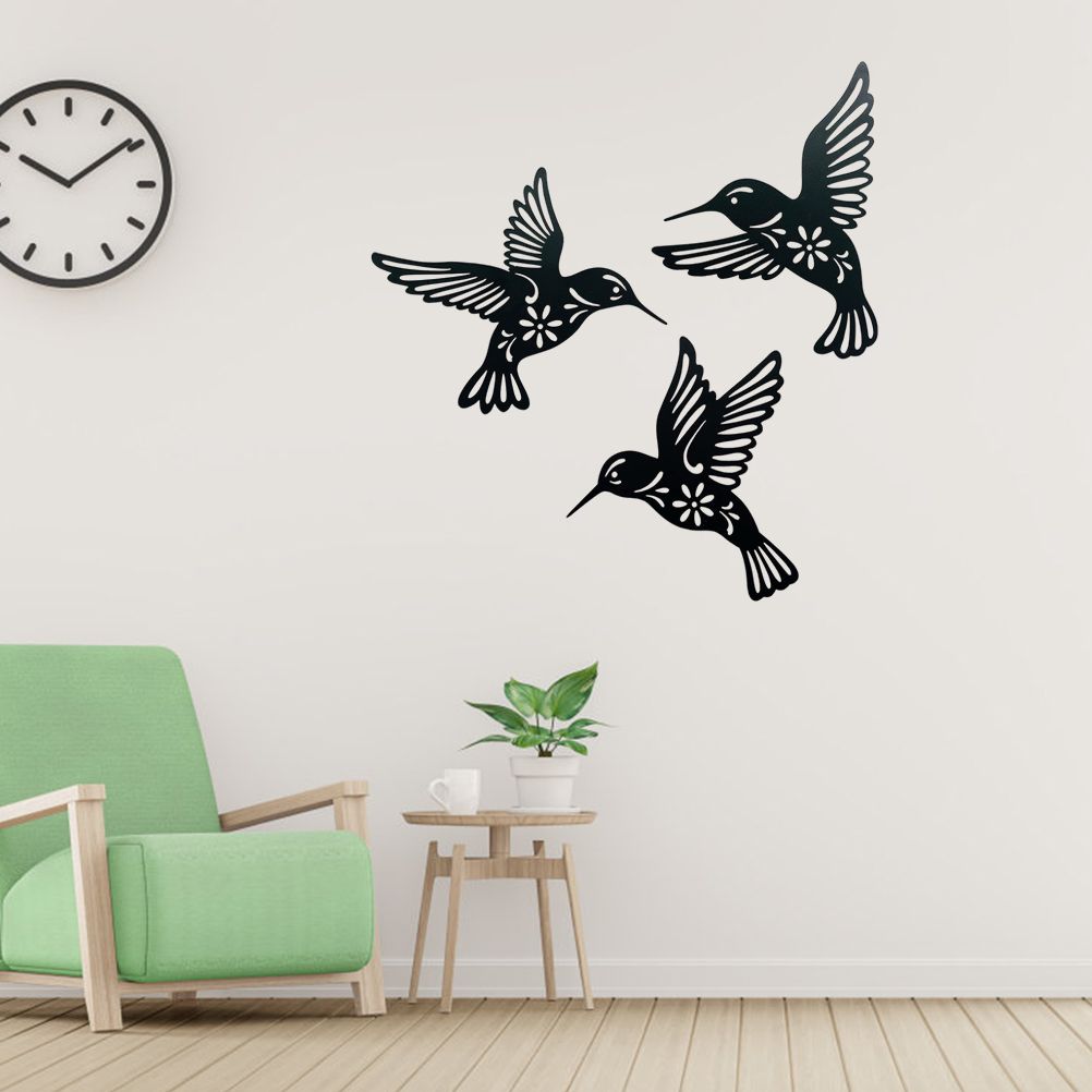 3 Pieces Metal Hummingbird Wall Art Decoration Hollow Out Iron Bird Sculpture Waterproof Wall Hanging Figurines for Garden and Living Room Decor - Image 7