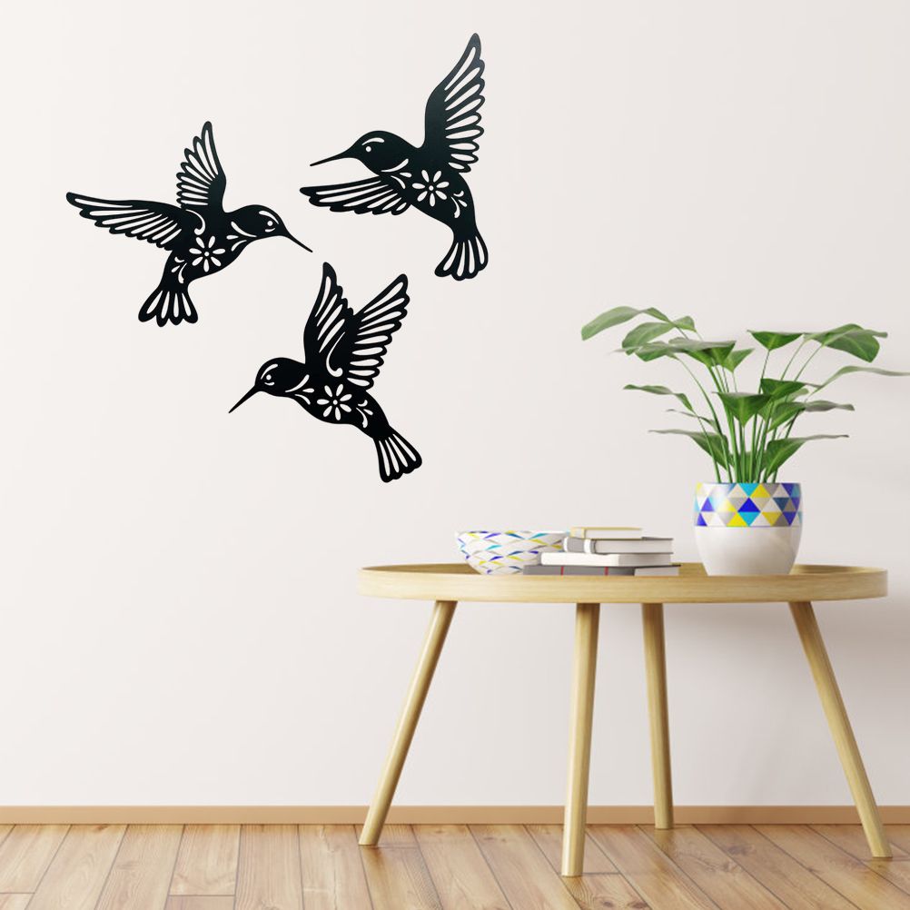 3 Pieces Metal Hummingbird Wall Art Decoration Hollow Out Iron Bird Sculpture Waterproof Wall Hanging Figurines for Garden and Living Room Decor - Image 8