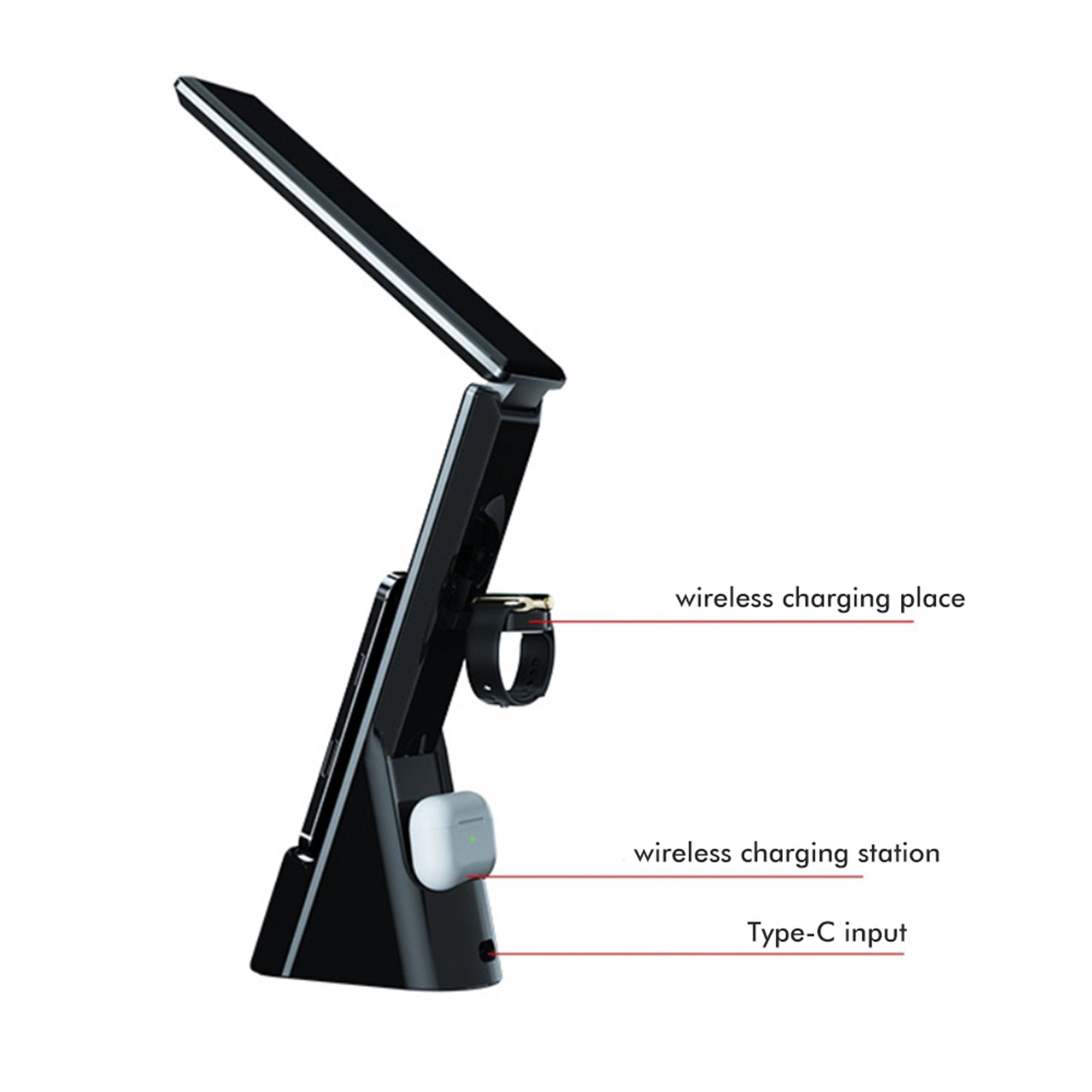 Eye Caring Desk Lamp with Wireless Charger Touch Dimming LED Table Lamps Folding Reading Light for Students - Image 4