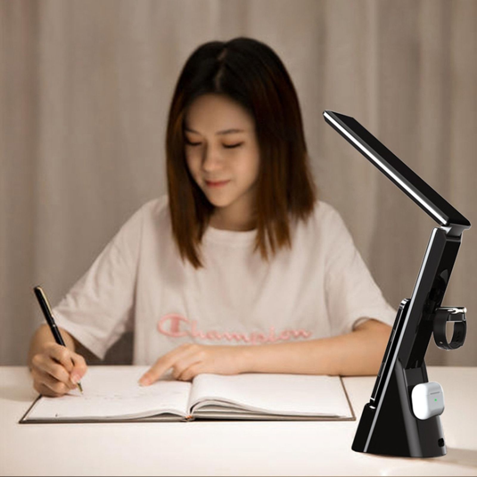 Eye Caring Desk Lamp with Wireless Charger Touch Dimming LED Table Lamps Folding Reading Light for Students - Image 6