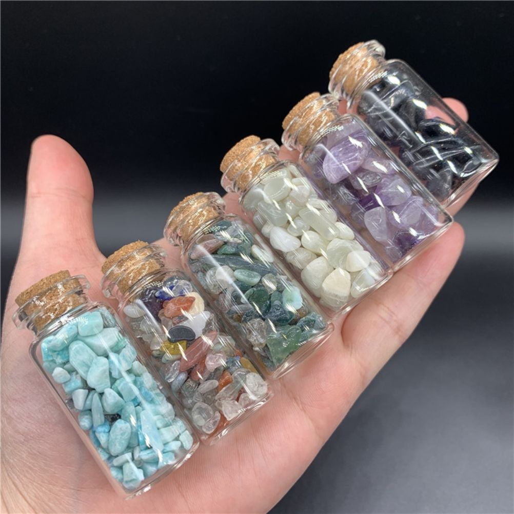 15Pcs Mini Wishing Bottles Chip Stone Set Crystal Tumbled Reiki Stones Collection Gift Home Decor - Image 4