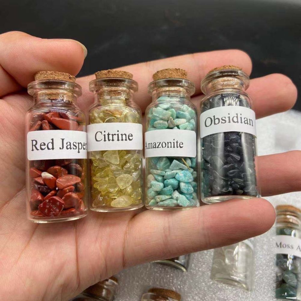 15Pcs Mini Wishing Bottles Chip Stone Set Crystal Tumbled Reiki Stones Collection Gift Home Decor - Image 8