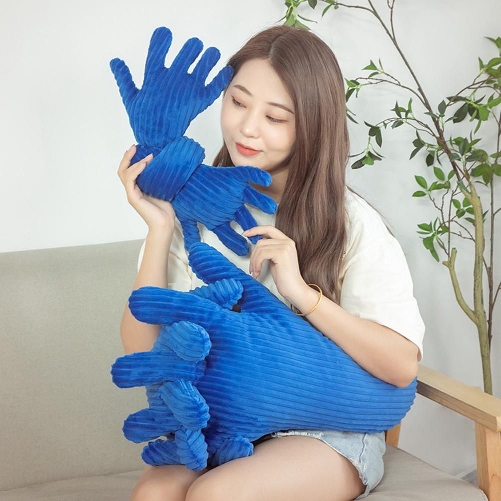 Blue Hand Shape Plush Pillows Long Strip Palm Cushion for Home Travel and Camping Sofa Pillows - Image 2