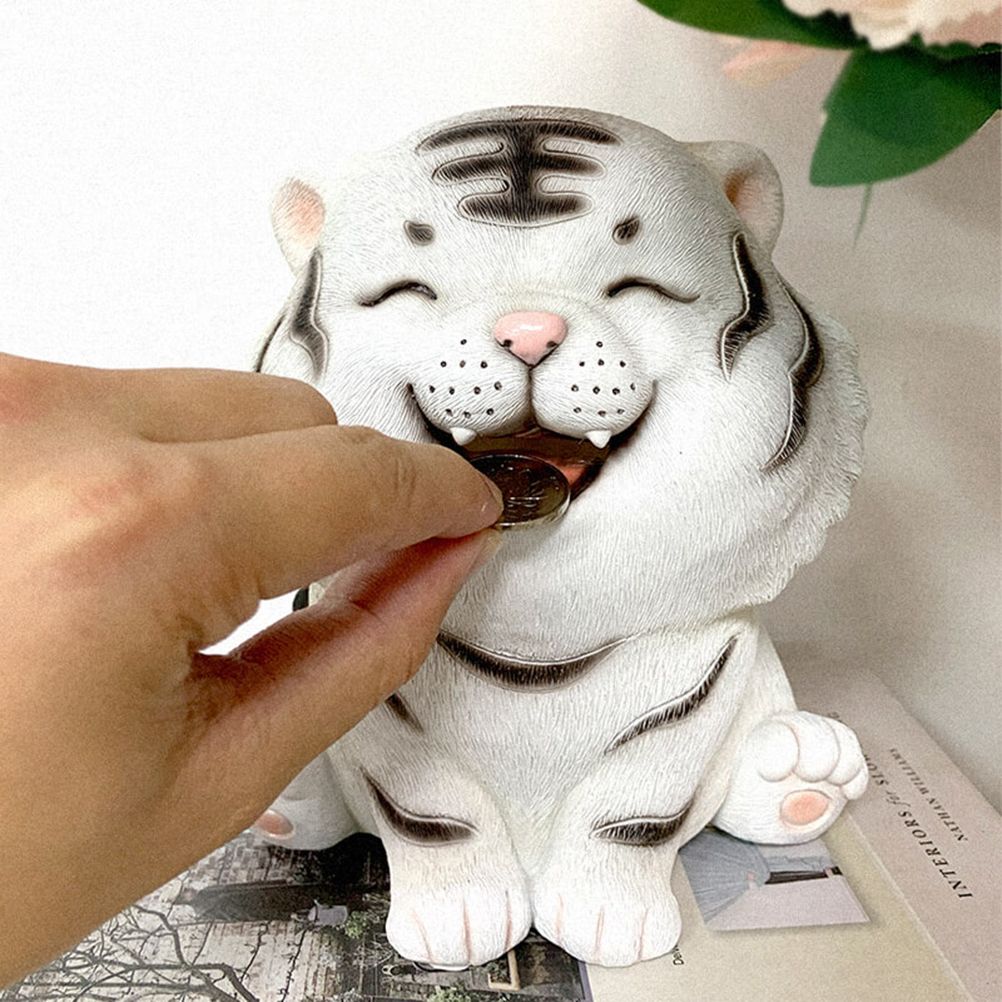 Coin Bank for Kids Must Break to Open Cute Animal Tiger Money Banks Resin Tiger Coin Saving Box Ornaments - Image 4