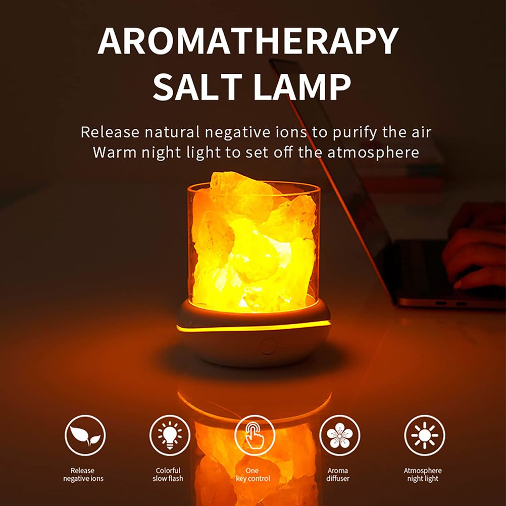 Salt Crystal Lamp Night Light USB Aroma Diffuser Salt Lamp Colorful Salt Crystal Lamp Fragrance Oil Diffuser for Office Yoga Bedroom - Image 2