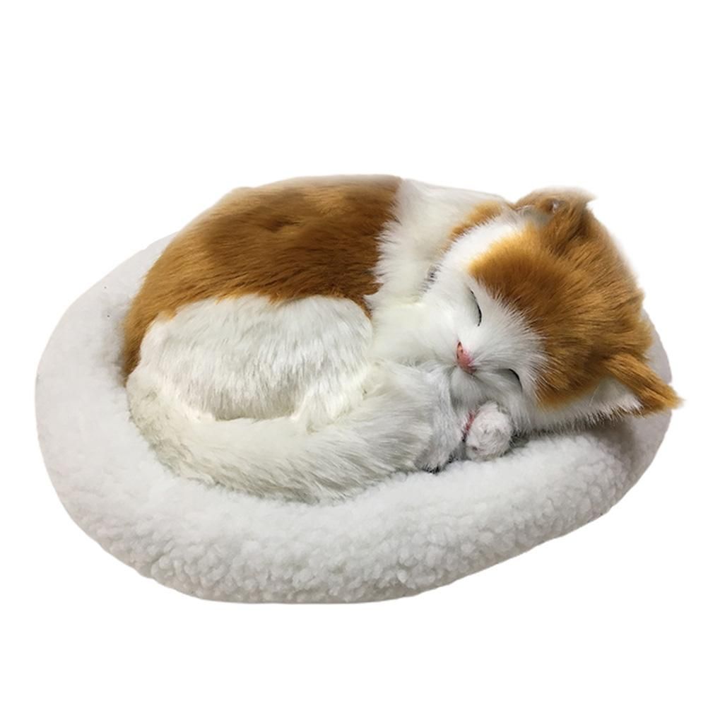 Realistic Sleeping Cat Toy Breathing Cat Stuffed Animal Doll with Mat Plush Toys for Children Home Ornament - Image 1