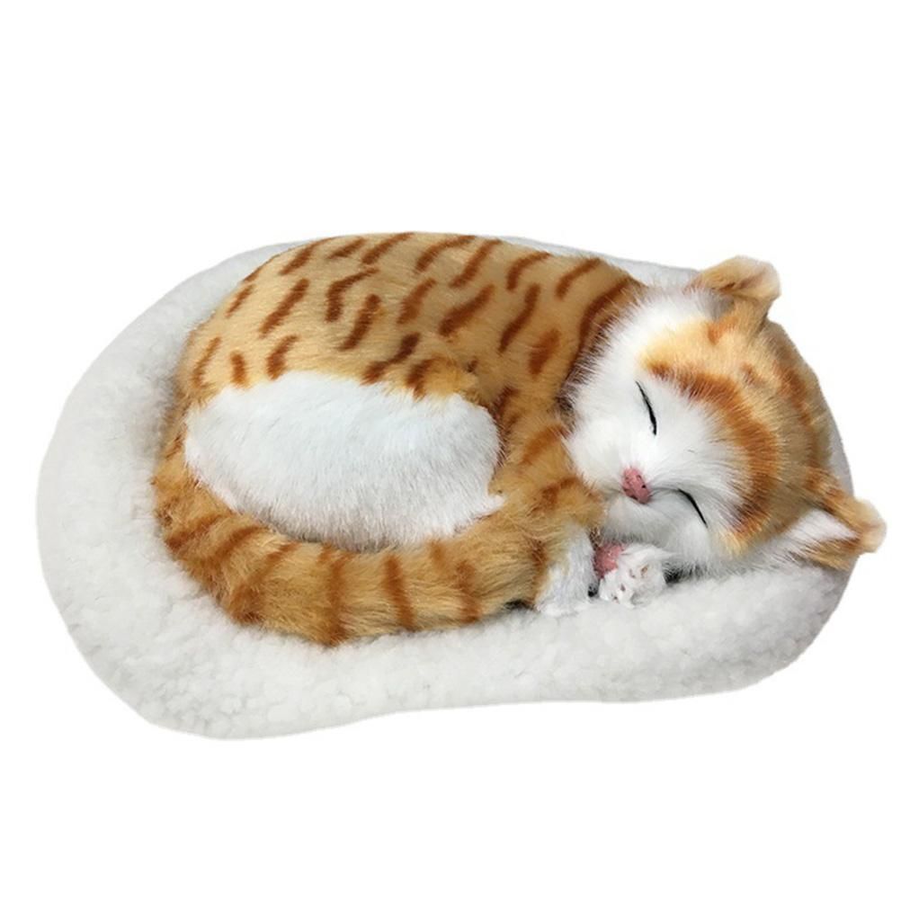 Realistic Sleeping Cat Toy Breathing Cat Stuffed Animal Doll with Mat Plush Toys for Children Home Ornament - Image 1