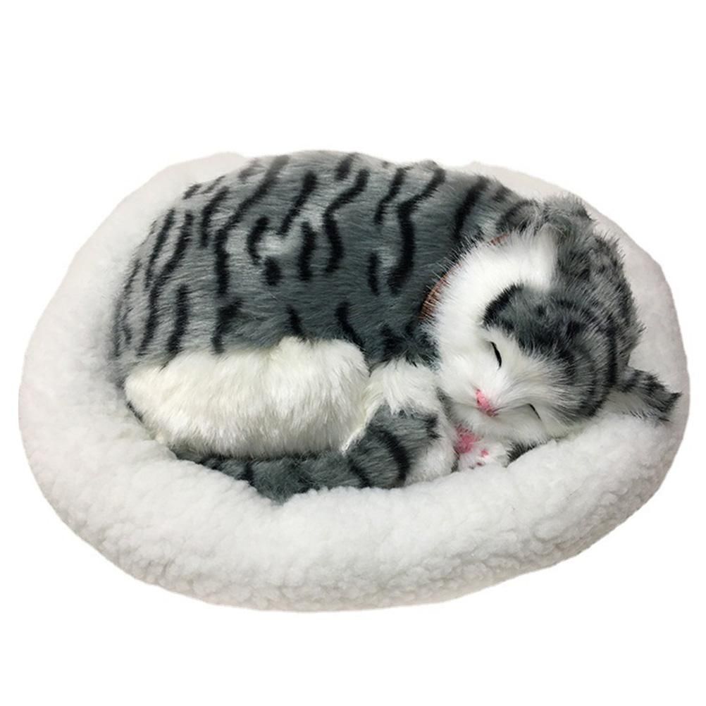Realistic Sleeping Cat Toy Breathing Cat Stuffed Animal Doll with Mat Plush Toys for Children Home Ornament - Image 1
