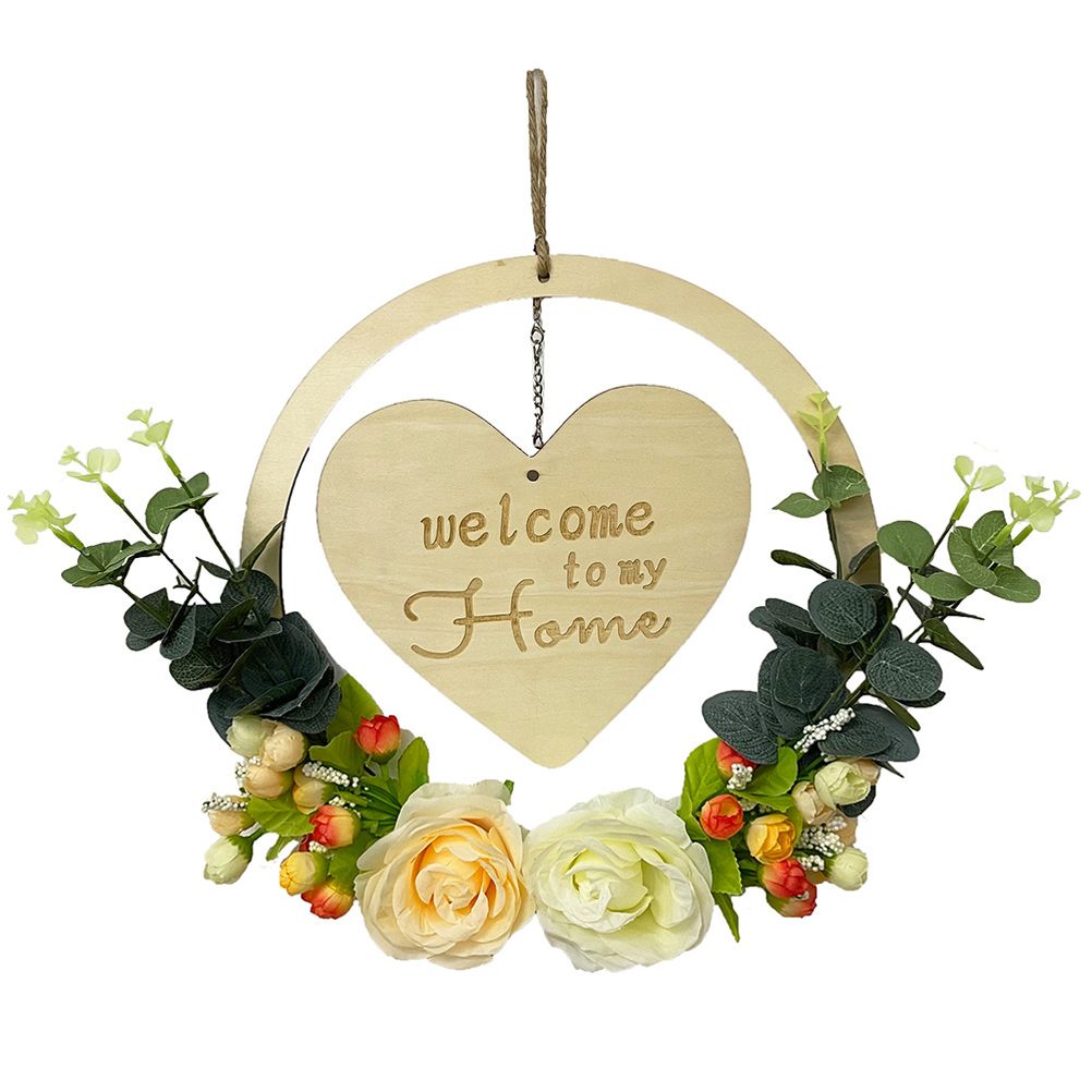 Welcome to My Home Sign Front Door Wood Sign with Love Heart Garland Valentine's Day Decorations for Wall Door Decor - Image 1