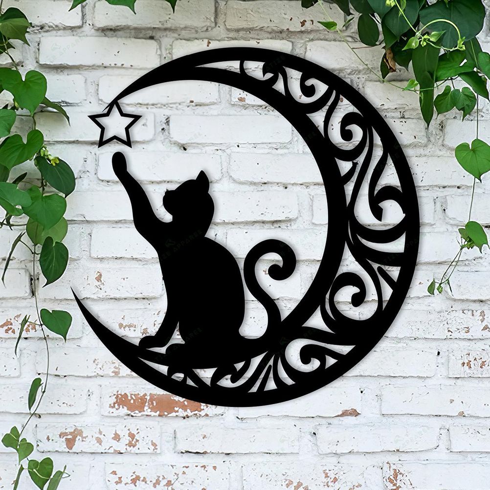 Cute Black Cats Moon Metal Sign Arts Wall Hanging Pendant Decorations for Windows Doors Mantelpieces - Image 2