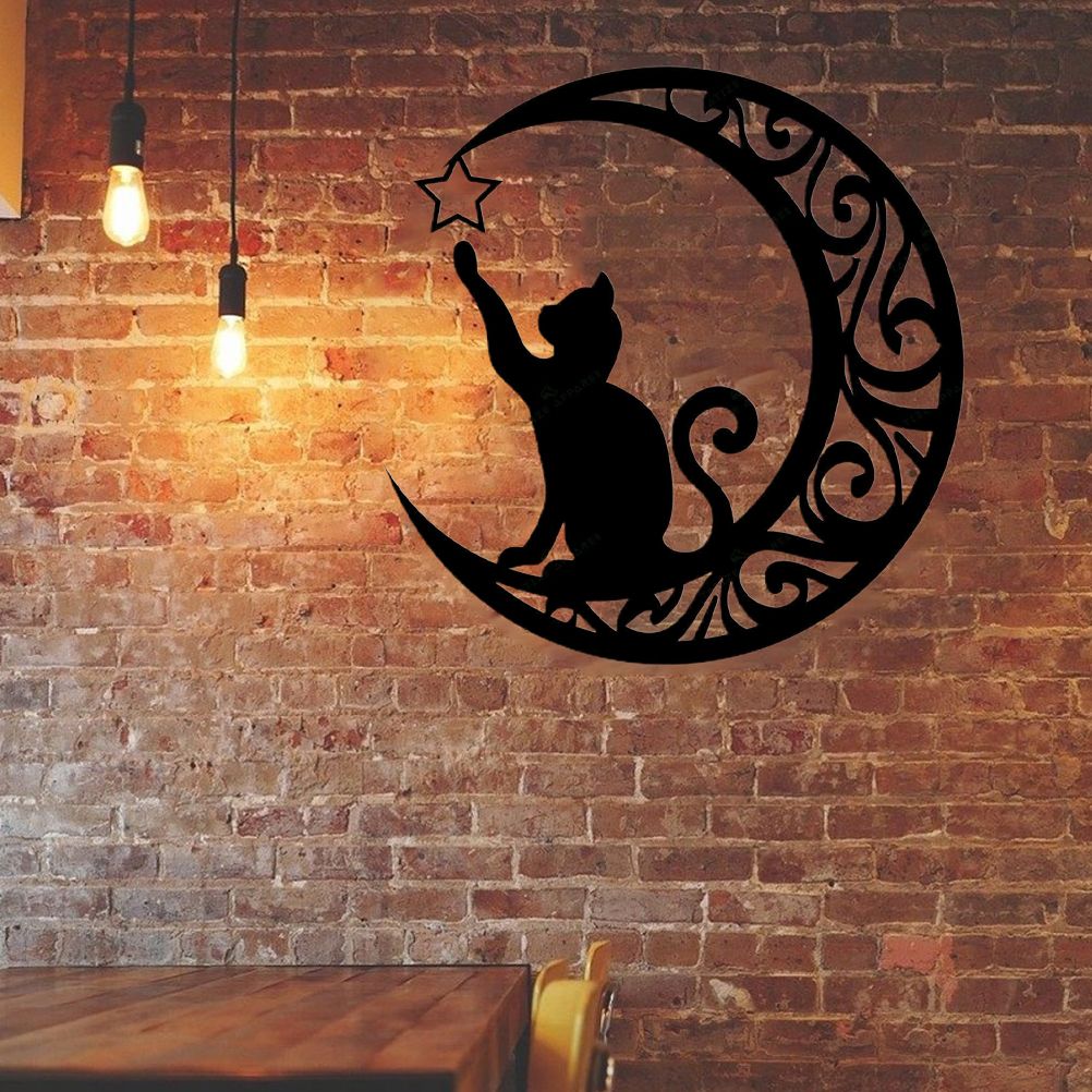 Cute Black Cats Moon Metal Sign Arts Wall Hanging Pendant Decorations for Windows Doors Mantelpieces - Image 3