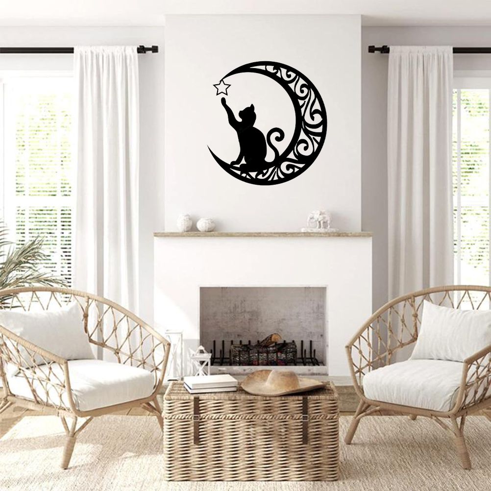 Cute Black Cats Moon Metal Sign Arts Wall Hanging Pendant Decorations for Windows Doors Mantelpieces - Image 6
