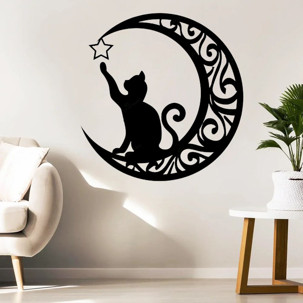 Cute Black Cats Moon Metal Sign Arts Wall Hanging Pendant Decorations for Windows Doors Mantelpieces - Image 7