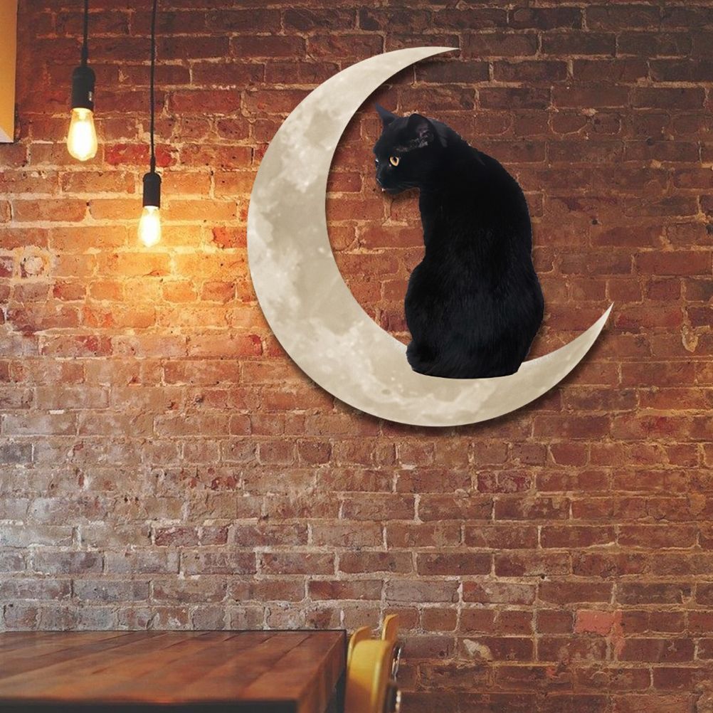 Metal Black Cat Moon Hanging Sign Cat On The Moon Wall Hanging Pendant Home Indoor Decor Gifts - Image 2