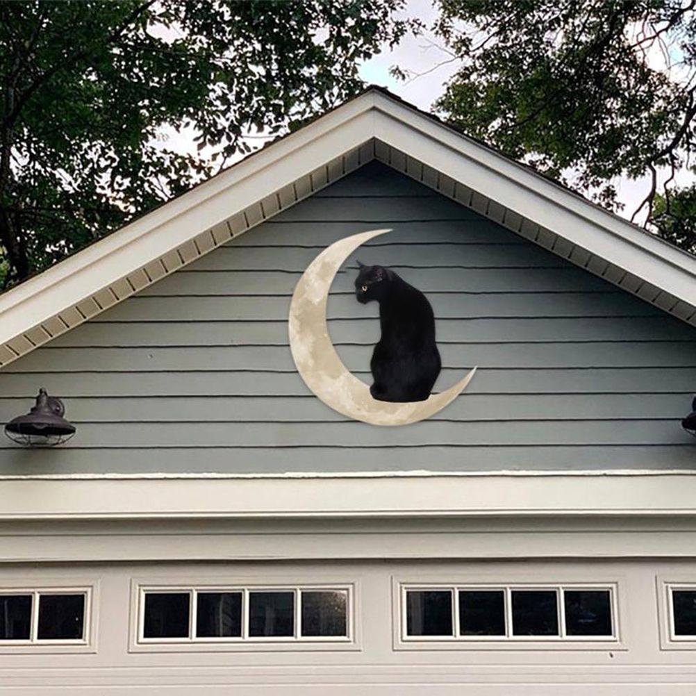 Metal Black Cat Moon Hanging Sign Cat On The Moon Wall Hanging Pendant Home Indoor Decor Gifts - Image 4