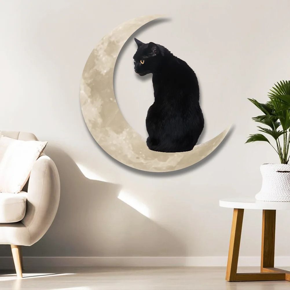 Metal Black Cat Moon Hanging Sign Cat On The Moon Wall Hanging Pendant Home Indoor Decor Gifts - Image 6