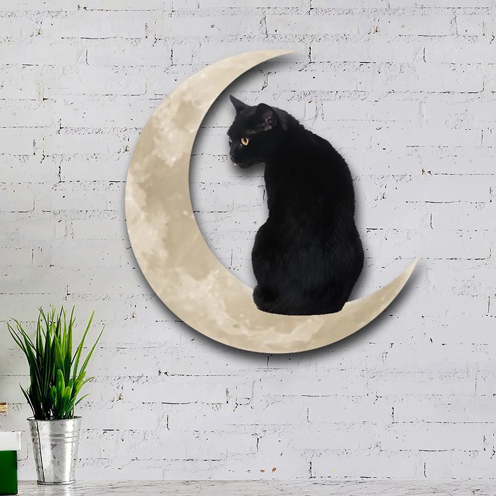 Metal Black Cat Moon Hanging Sign Cat On The Moon Wall Hanging Pendant Home Indoor Decor Gifts - Image 7