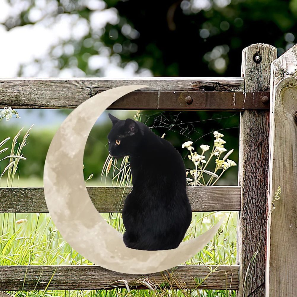 Metal Black Cat Moon Hanging Sign Cat On The Moon Wall Hanging Pendant Home Indoor Decor Gifts - Image 8