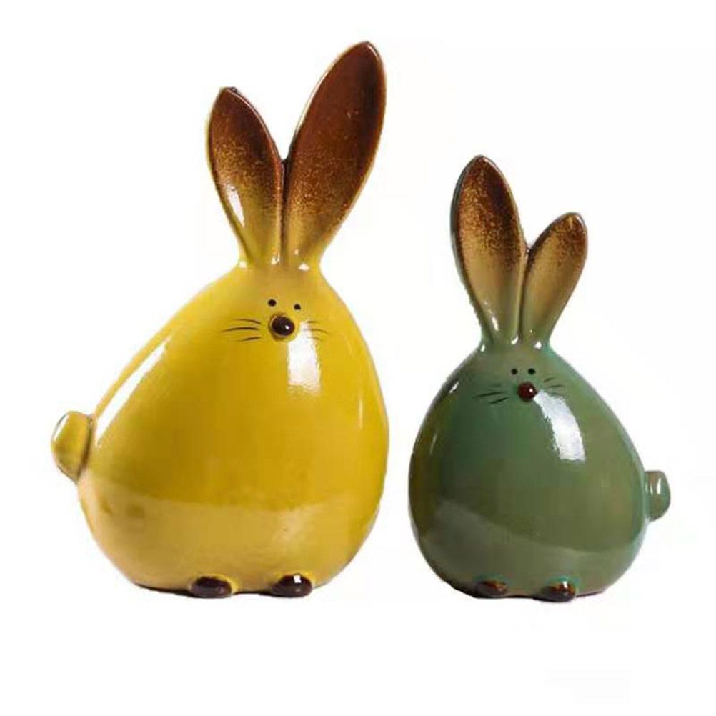 Ceramic Rabbit Figurines Easter Long Ear Bunny Ornament Desktop Animal Doll Home Office Room Decoration - Image 1