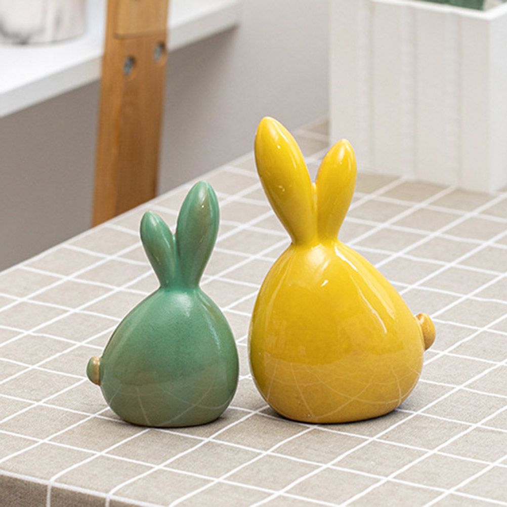 Ceramic Rabbit Figurines Easter Long Ear Bunny Ornament Desktop Animal Doll Home Office Room Decoration - Image 7