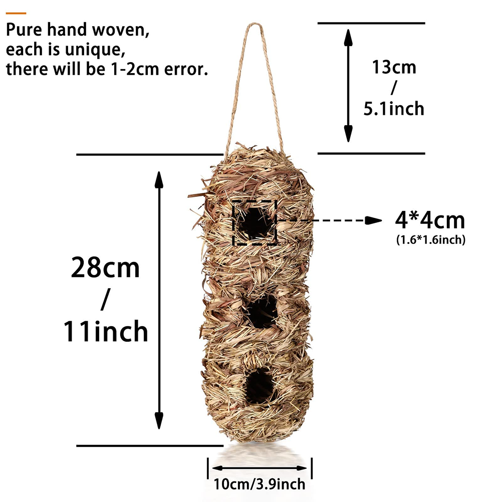 Hand Woven Hummingbird Houses Peanut Shape Natural Bird Nest Hut Straw Bird Nest Handmade Hanging Bird Hut for Window Home Garden - Image 2
