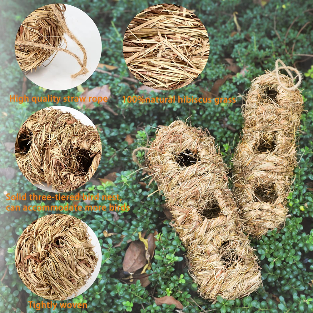 Hand Woven Hummingbird Houses Peanut Shape Natural Bird Nest Hut Straw Bird Nest Handmade Hanging Bird Hut for Window Home Garden - Image 3