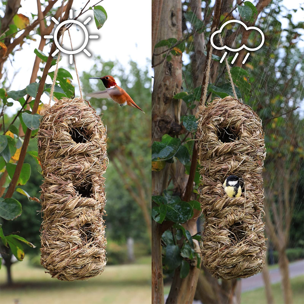 Hand Woven Hummingbird Houses Peanut Shape Natural Bird Nest Hut Straw Bird Nest Handmade Hanging Bird Hut for Window Home Garden - Image 4
