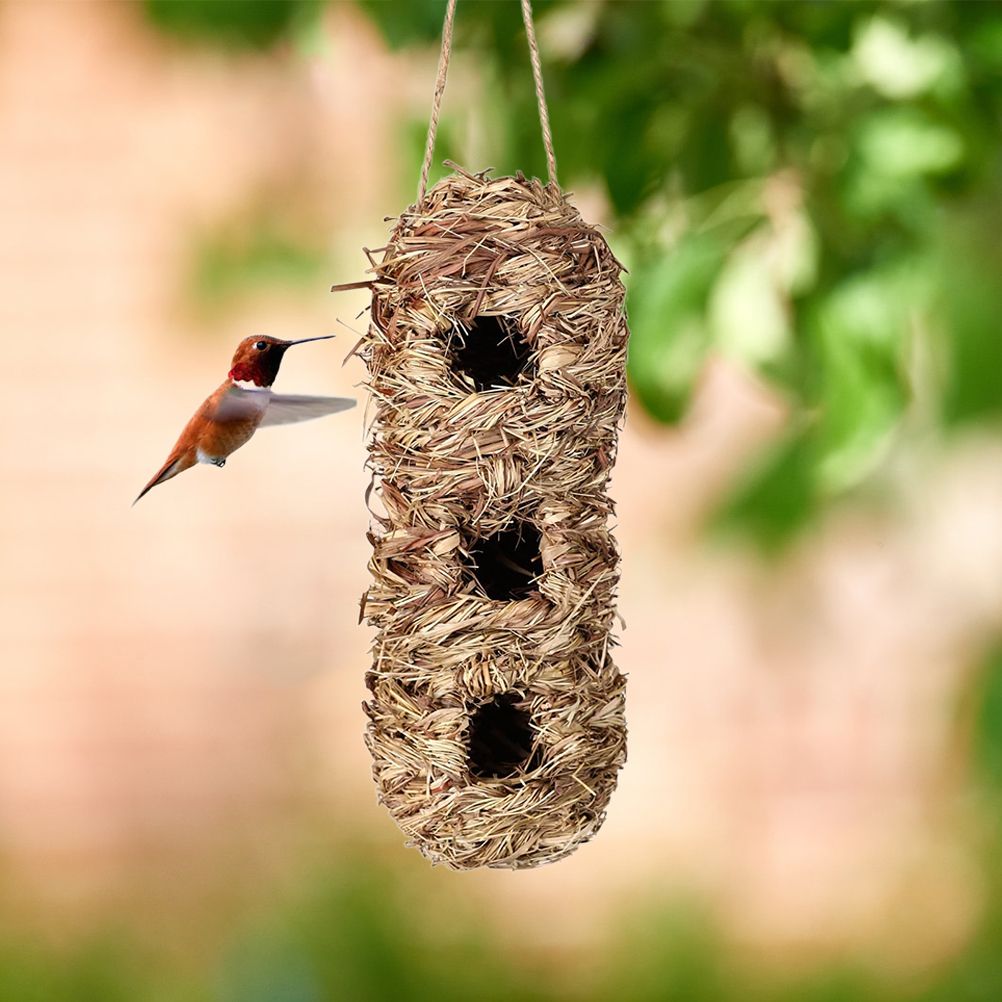 Hand Woven Hummingbird Houses Peanut Shape Natural Bird Nest Hut Straw Bird Nest Handmade Hanging Bird Hut for Window Home Garden - Image 5