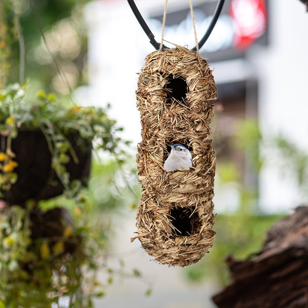 Hand Woven Hummingbird Houses Peanut Shape Natural Bird Nest Hut Straw Bird Nest Handmade Hanging Bird Hut for Window Home Garden - Image 6