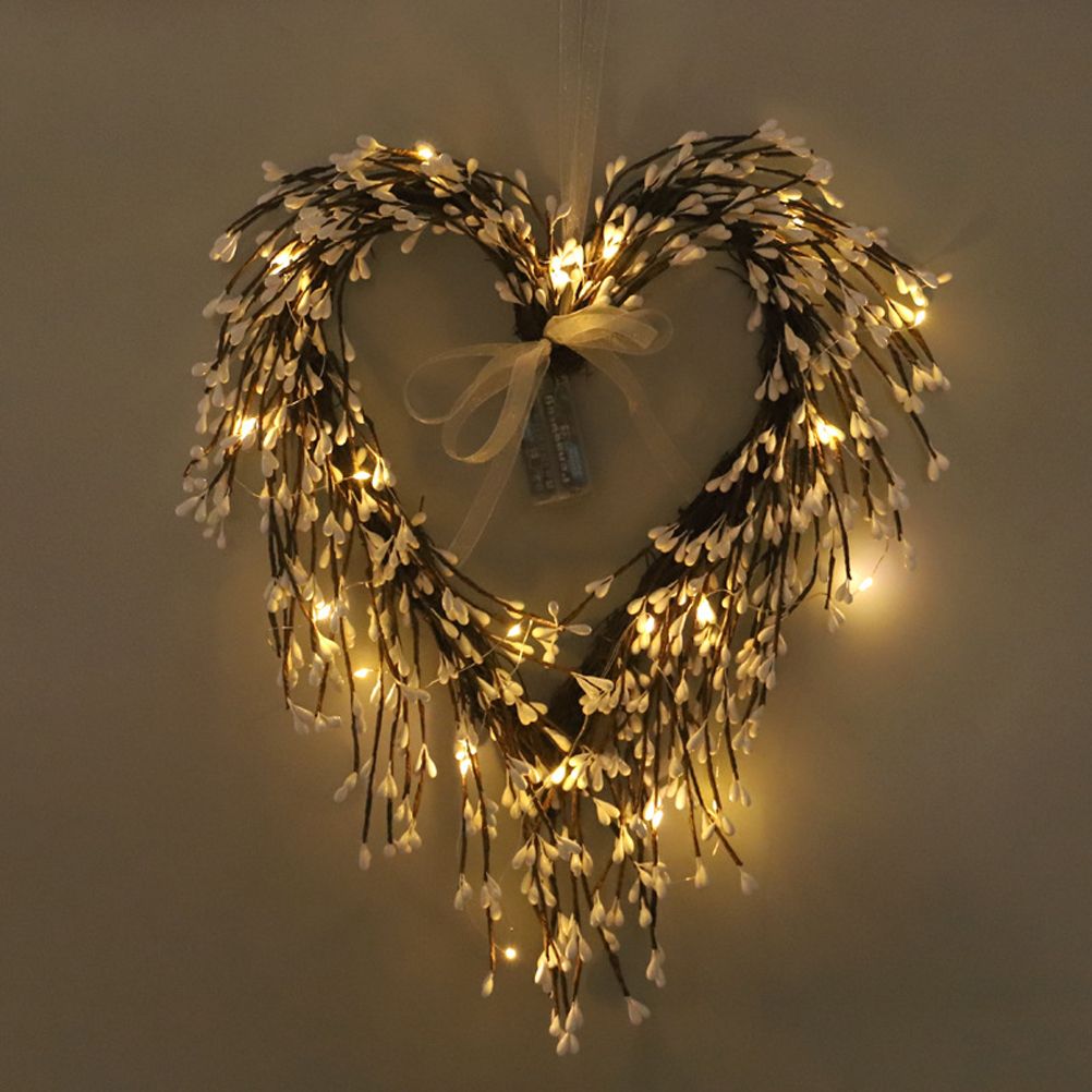 Valentine's Day Heart Wreath with Twigs and Light for Living Room Wall Staircase Door Decoration Wreath - Image 3