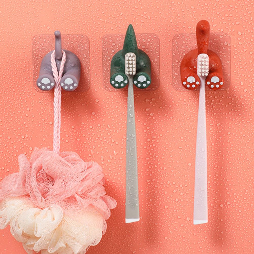 Cute Cartoon Animal Tail Wall Hooks Multi Purpose Sticky Hooks for Hanging Toothbrush Shower Home Wall Organizer - Image 3