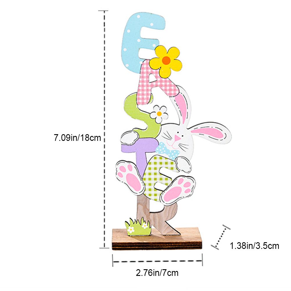 2 Pcs Easter Decorations Wooden Bunny Letter Printing Crafts Ornament Easter Decor for Home Table Party Arrangement Kids Gift - Image 4