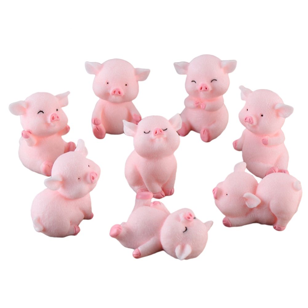 8Pcs Mini Pig Figurines Cake Cupcake Topper Decoration Pig Crafts Resin Ornament for Car Home Baby Shower Party Decor Gift - Image 1