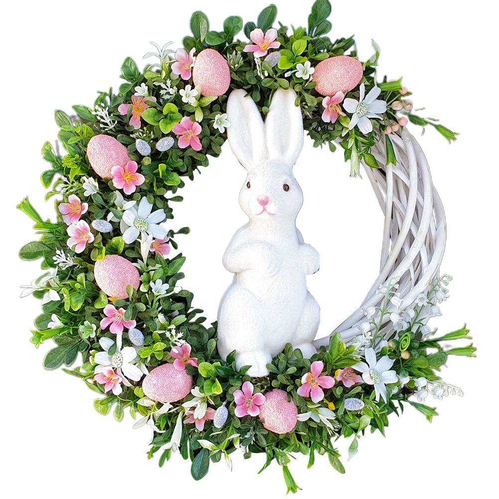 Easter Bunny Egg Wreath Acrylic Rabbit Egg Wreath Indoor Outdoor Easter Hanging Ornaments Home Front Door Party Decorations - Image 1