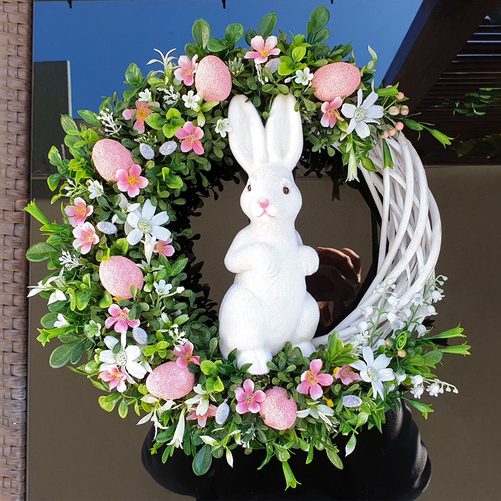Easter Bunny Egg Wreath Acrylic Rabbit Egg Wreath Indoor Outdoor Easter Hanging Ornaments Home Front Door Party Decorations - Image 2