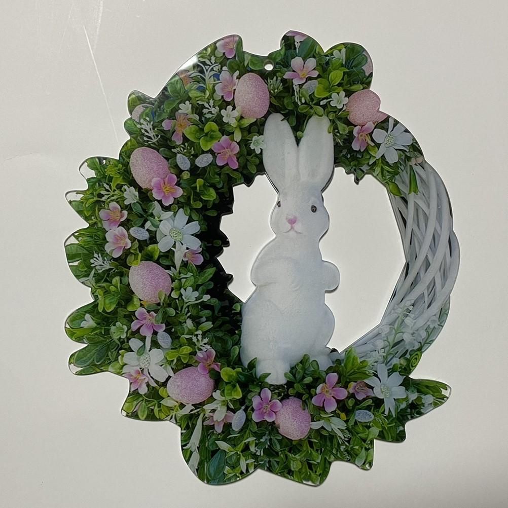 Easter Bunny Egg Wreath Acrylic Rabbit Egg Wreath Indoor Outdoor Easter Hanging Ornaments Home Front Door Party Decorations - Image 3