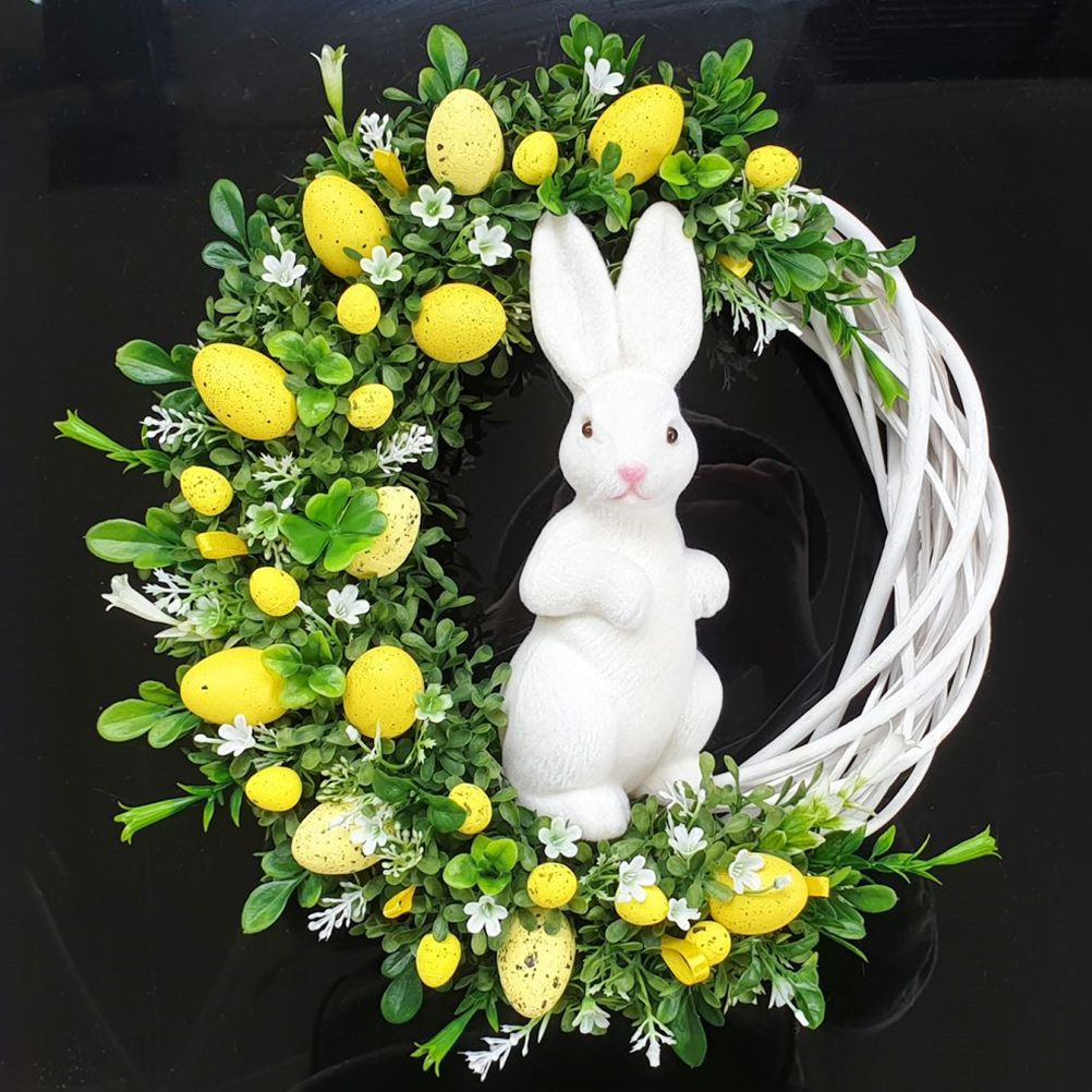 Easter Bunny Egg Wreath Acrylic Rabbit Egg Wreath Indoor Outdoor Easter Hanging Ornaments Home Front Door Party Decorations - Image 2