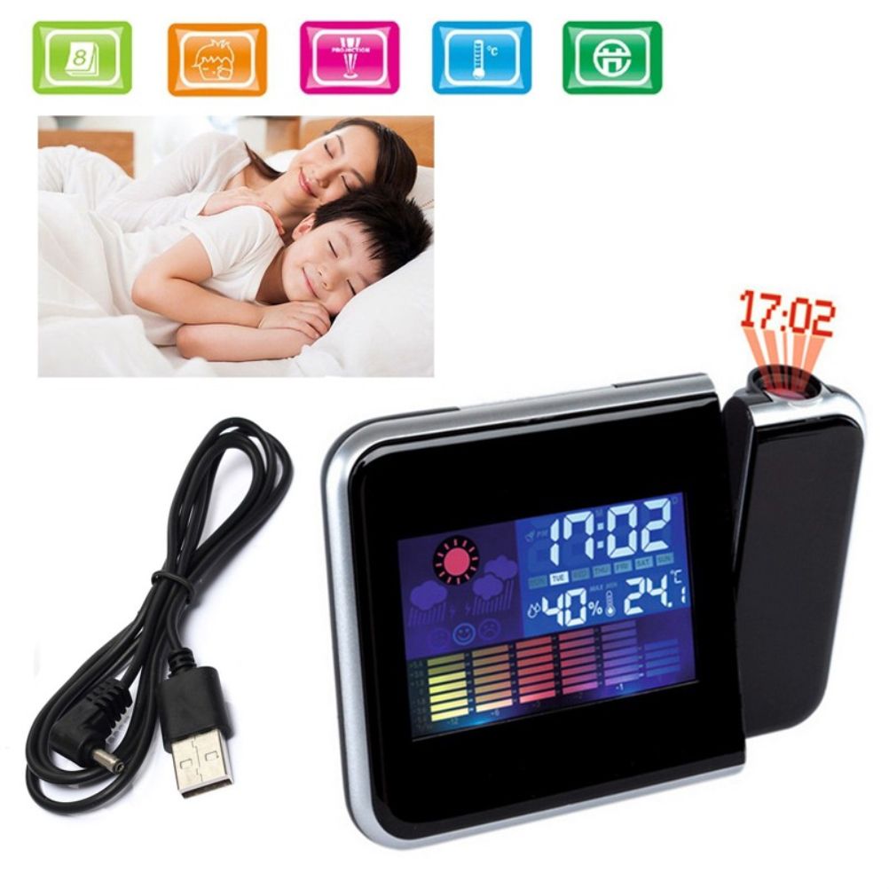 Projection Alarm Clock 180 Degree Adjustable Digital Projector Clock with Weather Station and Temperature Humidity LED Color Screen Perpetual Calendar Clock - Image 2