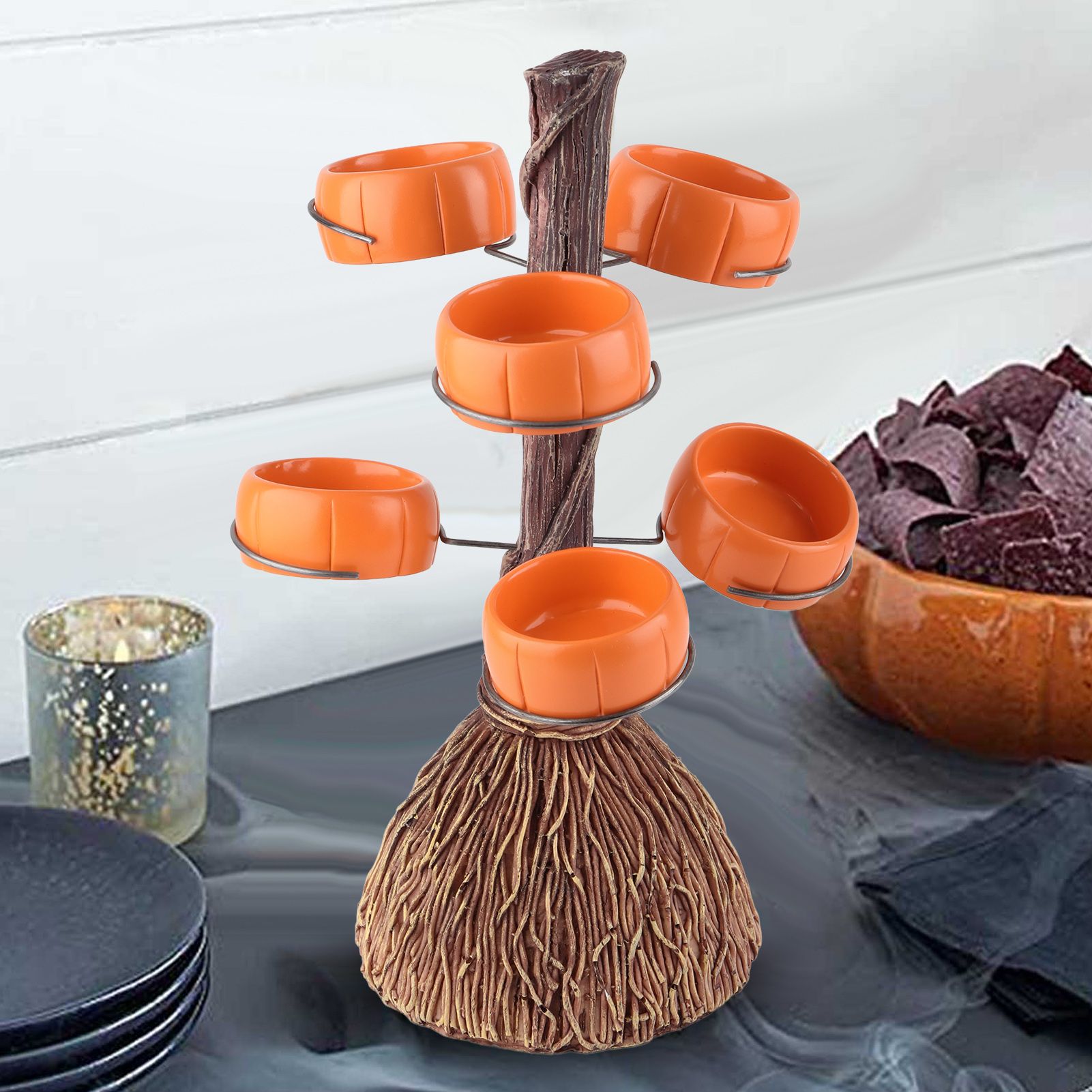 Snack Bowl Holder Halloween Pumpkin Snack Bowl Rack Witch Broom Decor Dessert Bowl Stand for Dining Table - Image 7