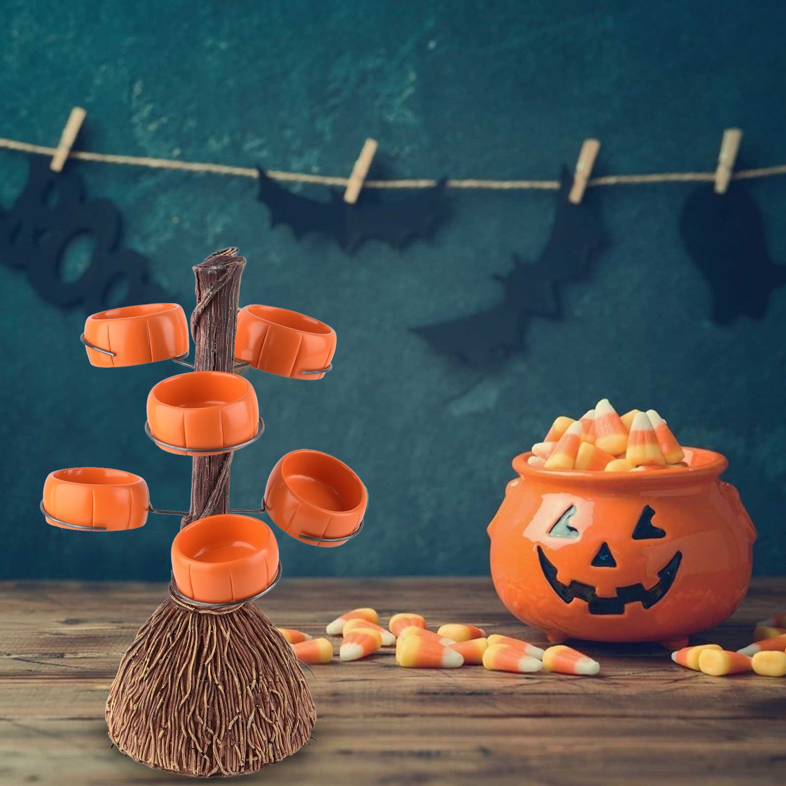 Snack Bowl Holder Halloween Pumpkin Snack Bowl Rack Witch Broom Decor Dessert Bowl Stand for Dining Table - Image 8