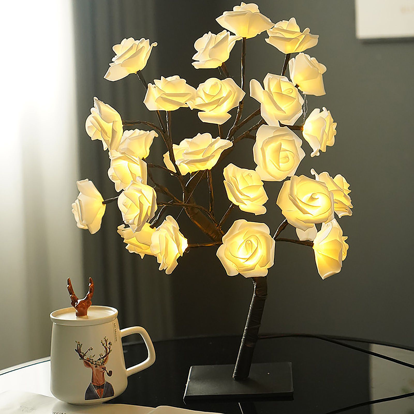 Removable Plastic Base USB Switch LED Simulation Rose Decoration Night Light - Image 6