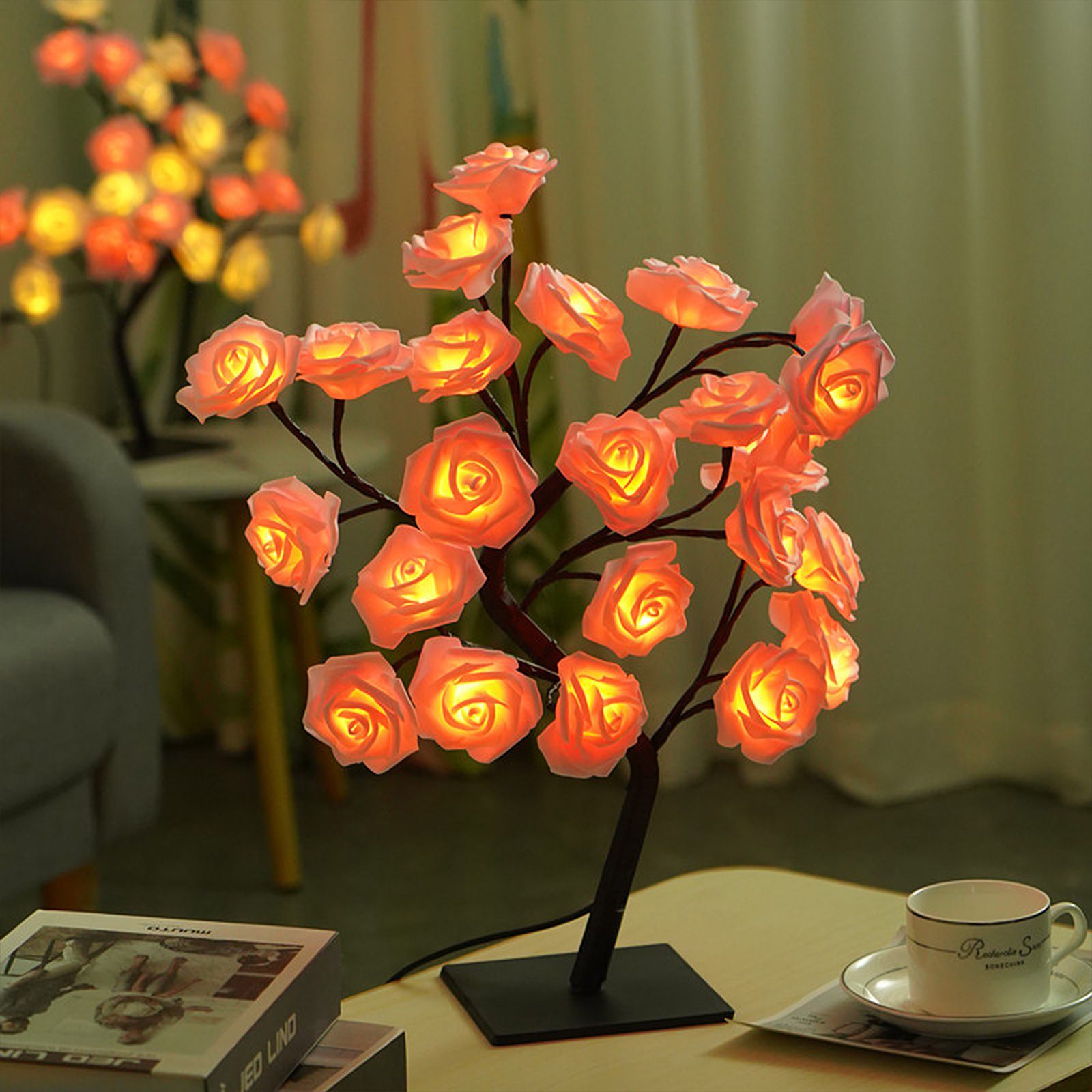 Removable Plastic Base USB Switch LED Simulation Rose Decoration Night Light - Image 8