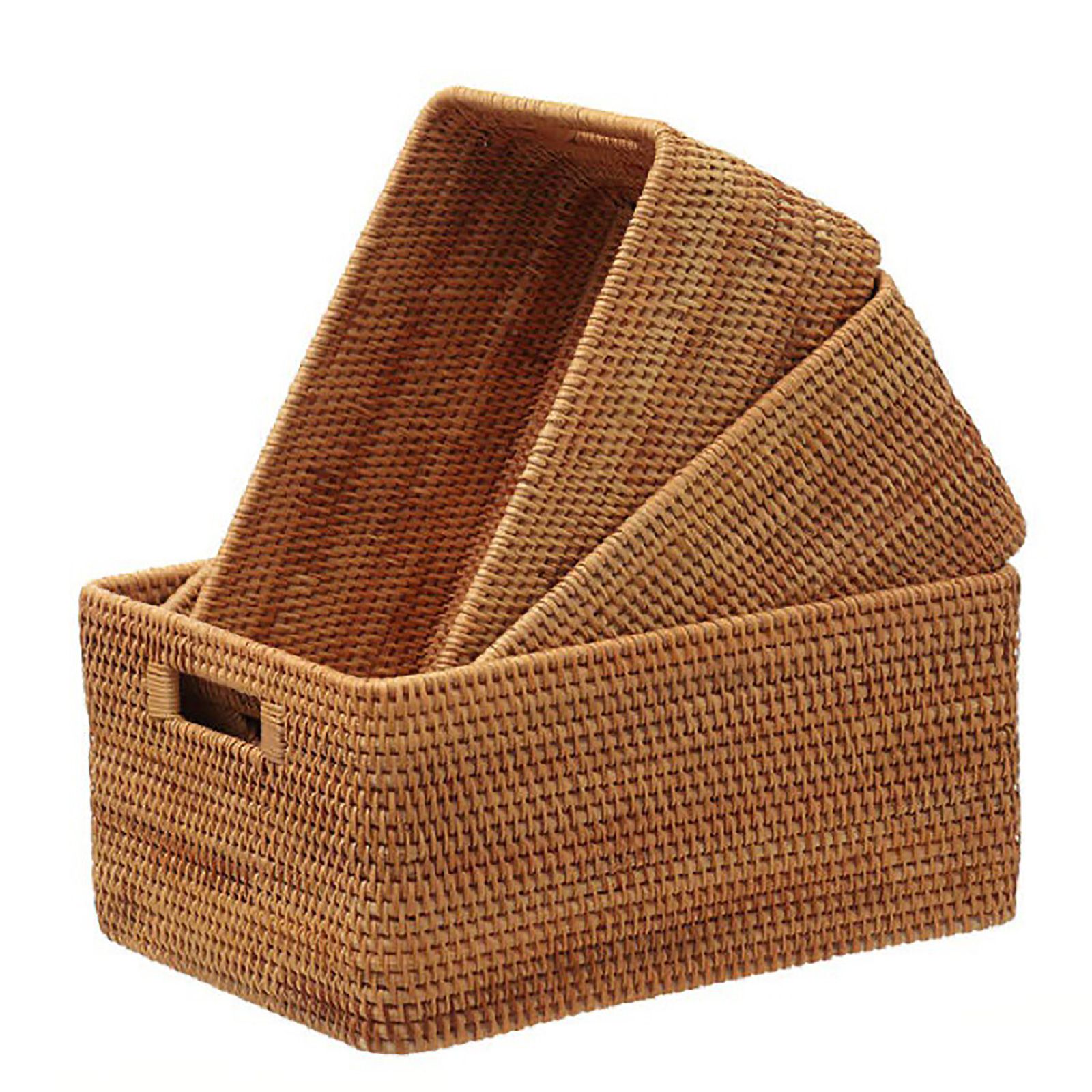 Rattan Storage Basket Desktop Utility Organizer Woven Storage Basket for Coffee Table - Image 3