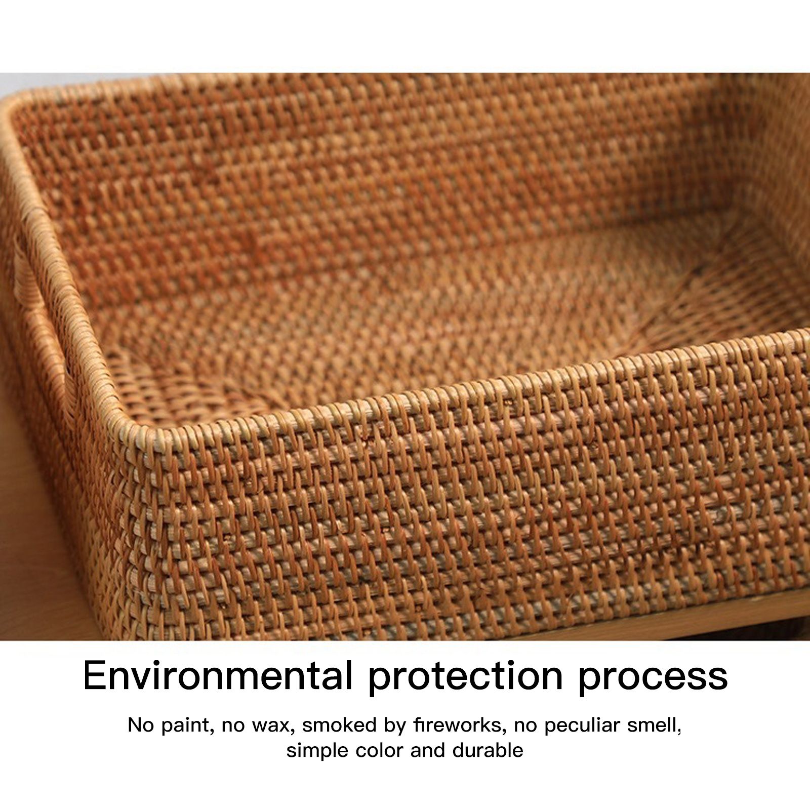 Rattan Storage Basket Desktop Utility Organizer Woven Storage Basket for Coffee Table - Image 4